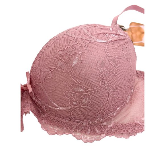 Rene Rofe Pink Push-Up Bra 36C Padded Cups Lace Overlay Adjustable,  Ribbon Bow - Picture 14 of 16